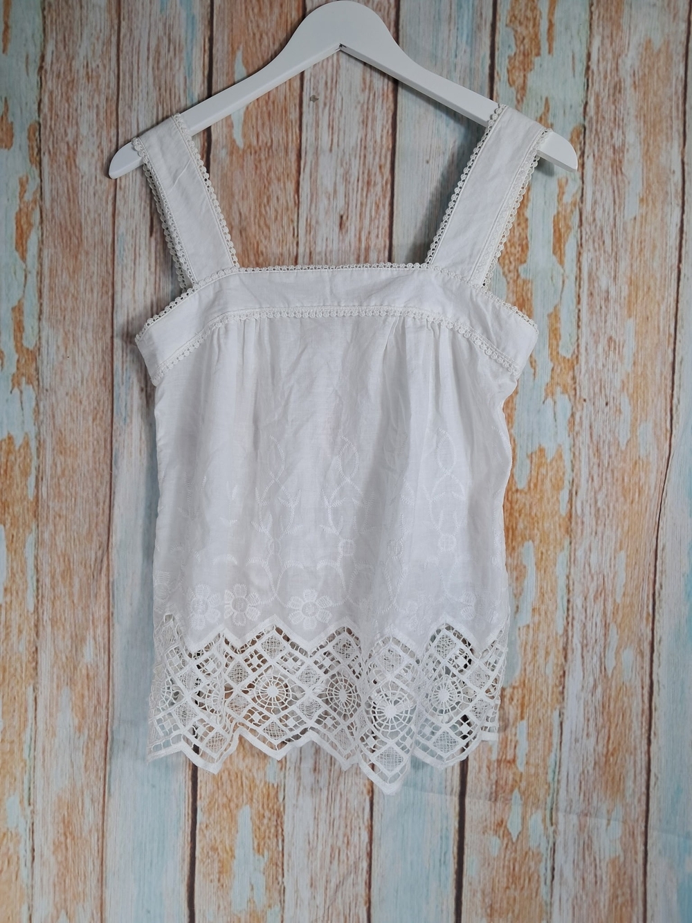 Crescent White Lace-Trim Cotton Camisole